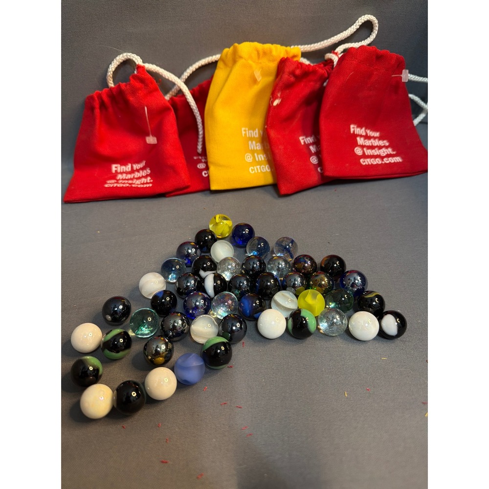 Vintage Glass Marble Lot with 5 Citgo Promotional Pouches UV Reactive Assorted